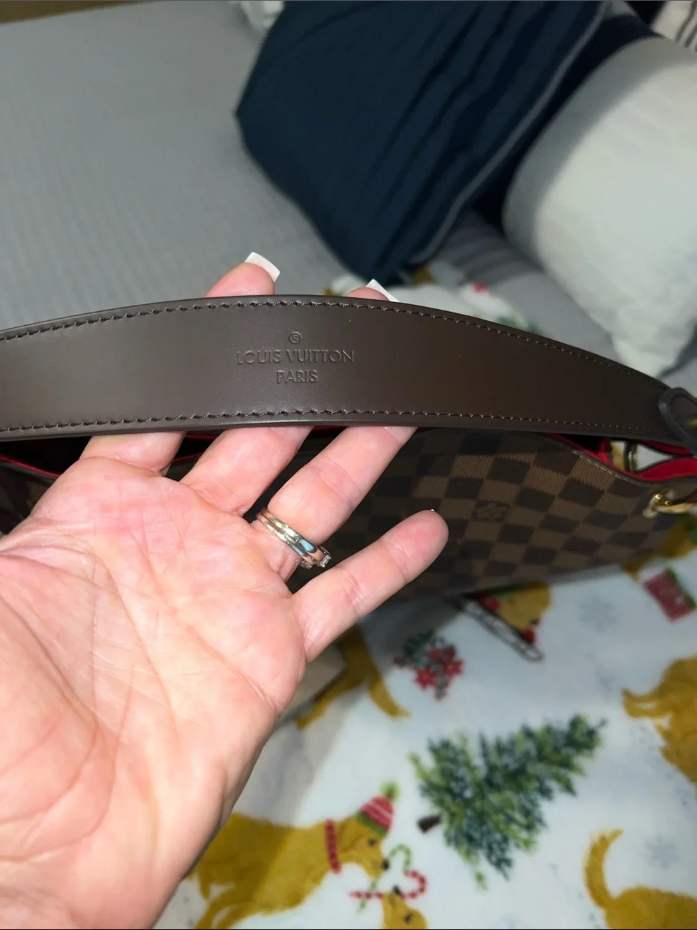 Louis Vuitton Brown Damier Ebene NEW Shoulder Bag with Red Interior Trim PM